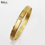 Davis Matte and Shine Finish with Three Diamond Gold Men Bracelet