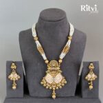 Ritvi Leana Mint Meena Gold Polish Necklace Set