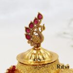 Indali Peacock Gold Sindoor Box Ruby - Image 2