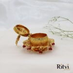 Indali Peacock Gold Sindoor Box Ruby - Image 3