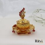 Indali Peacock Gold Sindoor Box Ruby