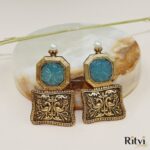 Oxidised Firozi Earrings - Image 2