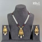 Ritvi Esha Ruby Green & White Pearl Pendant Set