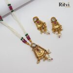 Ritvi Esha Ruby Green & White Pearl Pendant Set - Image 2