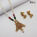 Ritvi Hema Ruby Green Gold Polish Jhumka Pendant Set - Image 2