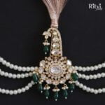 Ritvi Jagjot Gold Finished Pearl Kundan Kalgi (Green) - Image 2