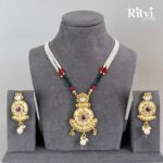 Ritvi Kareena Mint Meena Gold Polish Pendant Set