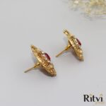 Ritvi Maya Antique Gold Studs (Ruby) - Image 2