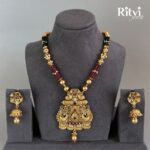 Ritvi Parvati Ruby Green Gold Polish Jhumka Pendant Set