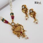 Ritvi Sejal Ruby Green Gold Polish Pendant Set - Image 2