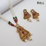 Ritvi Shae Ruby Green Gold Polish Pendant Set - Image 2