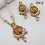 Ritvi Shristhi Mint Meena Gold Polish Pendant Set - Image 2