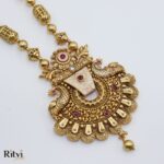 Ritvi Sitara Mint Meena Gold Long Necklace Set - Image 2