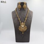 Ritvi Sitara Mint Meena Gold Long Necklace Set