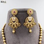 Ritvi Sitara Mint Meena Gold Long Necklace Set - Image 3