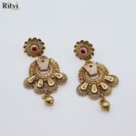 Ritvi Sitara Mint Meena Gold Long Necklace Set - Image 4