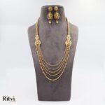 Ritvi Suvidhi Temple Gold Long Necklace Set (Ruby)