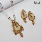 Ritvi Zara Mint Meena Gold Polish Pendant Set - Image 2