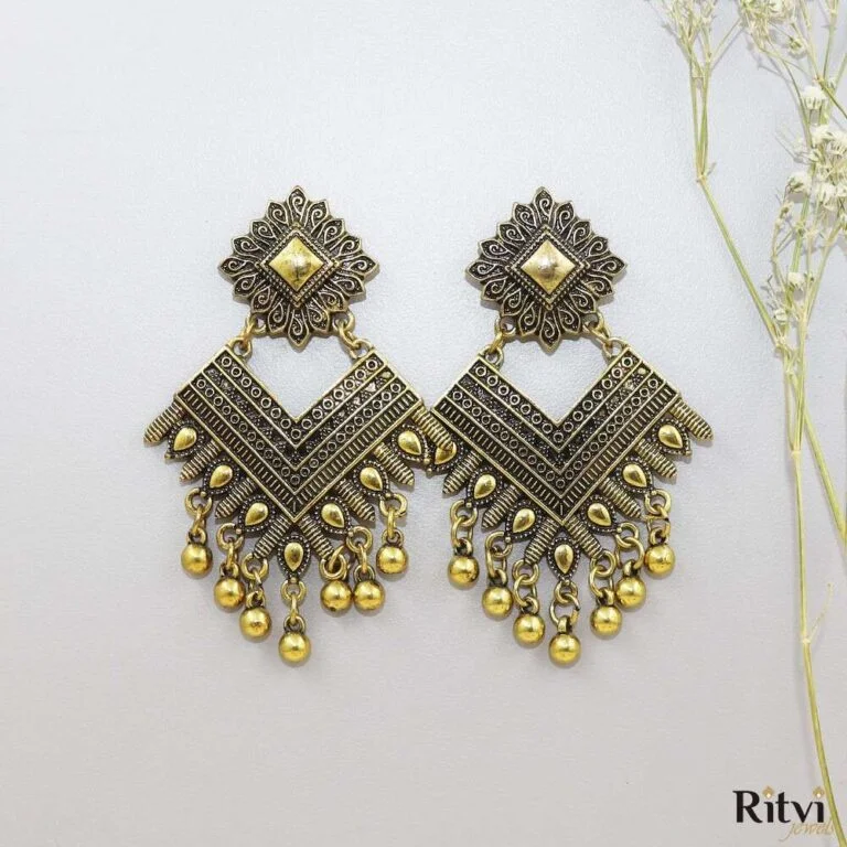 Bersha Gold Oxidised Earrings