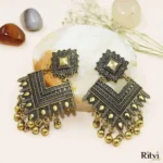 Bersha Gold Oxidised Earrings - Image 2