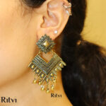 Bersha Gold Oxidised Earrings