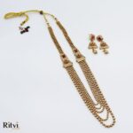 Ritvi Five Layer Gold Long Necklace Set (Ruby) - Image 3