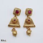 Ritvi Five Layer Gold Long Necklace Set (Ruby) - Image 2