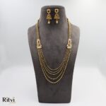 Ritvi Five Layer Gold Long Necklace Set (Ruby)
