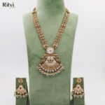 Ritvi Vanshita Mint Meena Gold Long Necklace Set
