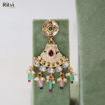 Ritvi Vanshita Mint Meena Gold Long Necklace Set - Image 2