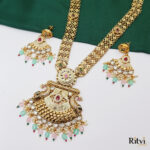 Ritvi Vanshita Mint Meena Gold Long Necklace Set - Image 3