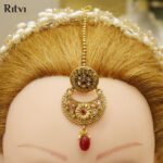 Ekani Rajwada Gold Maang Tikka With Borla