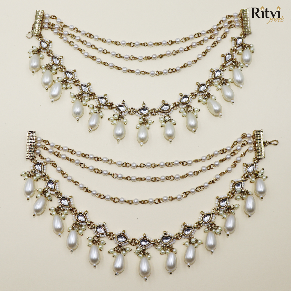 komal Gold Plated Pearl Kanchain/Ear Chain