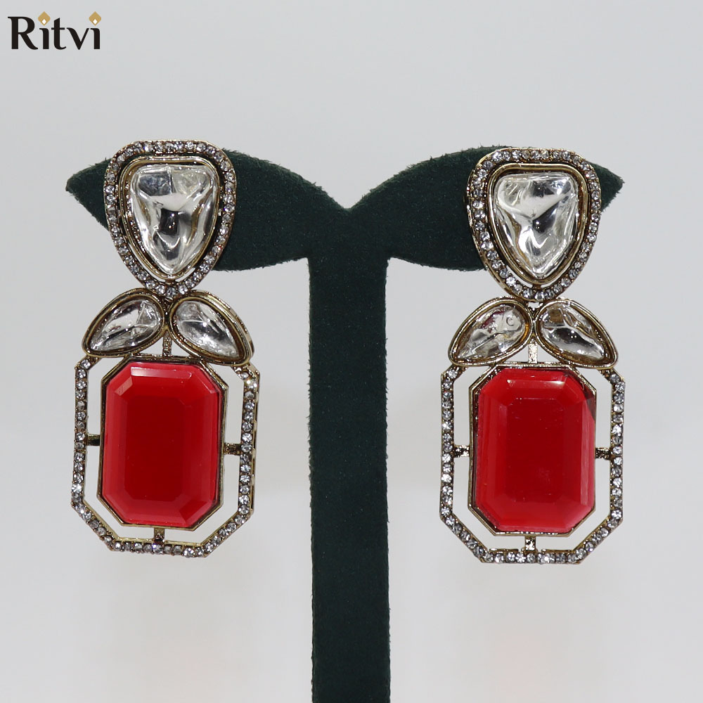 Regal Ruby Kundan Drop Earrings